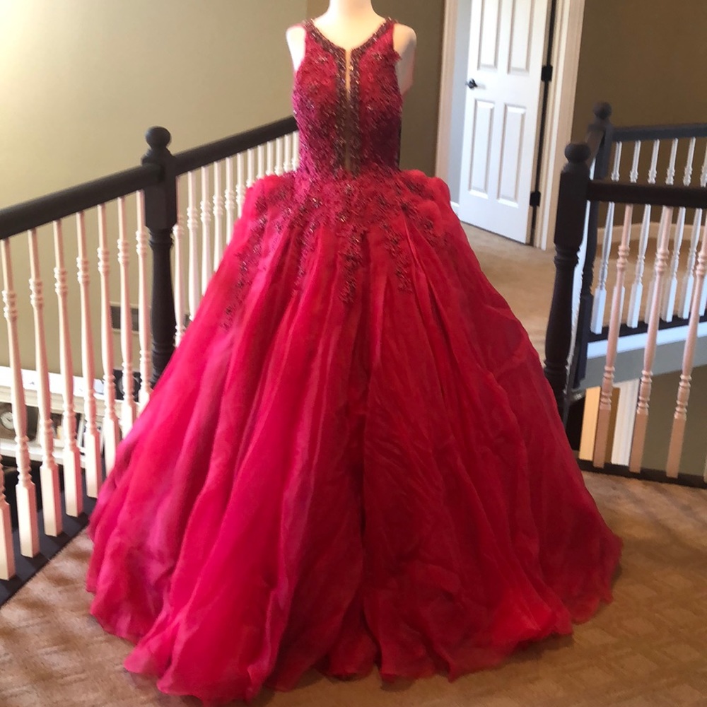 Pink beaded couture ballgown. NWT